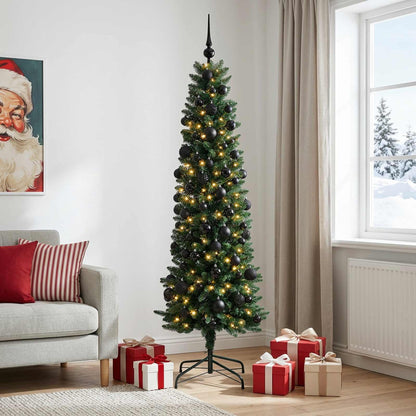vidaXL Artificial Slim Christmas Tree with Bauble 180 cm 300 LEDs