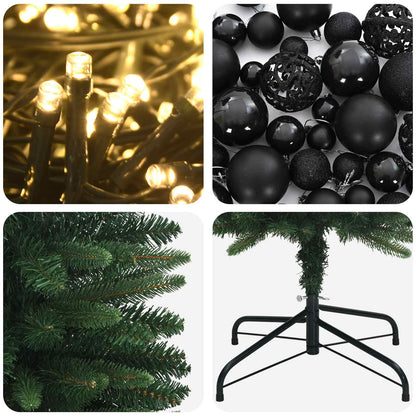 vidaXL Artificial Slim Christmas Tree with Bauble 180 cm 300 LEDs