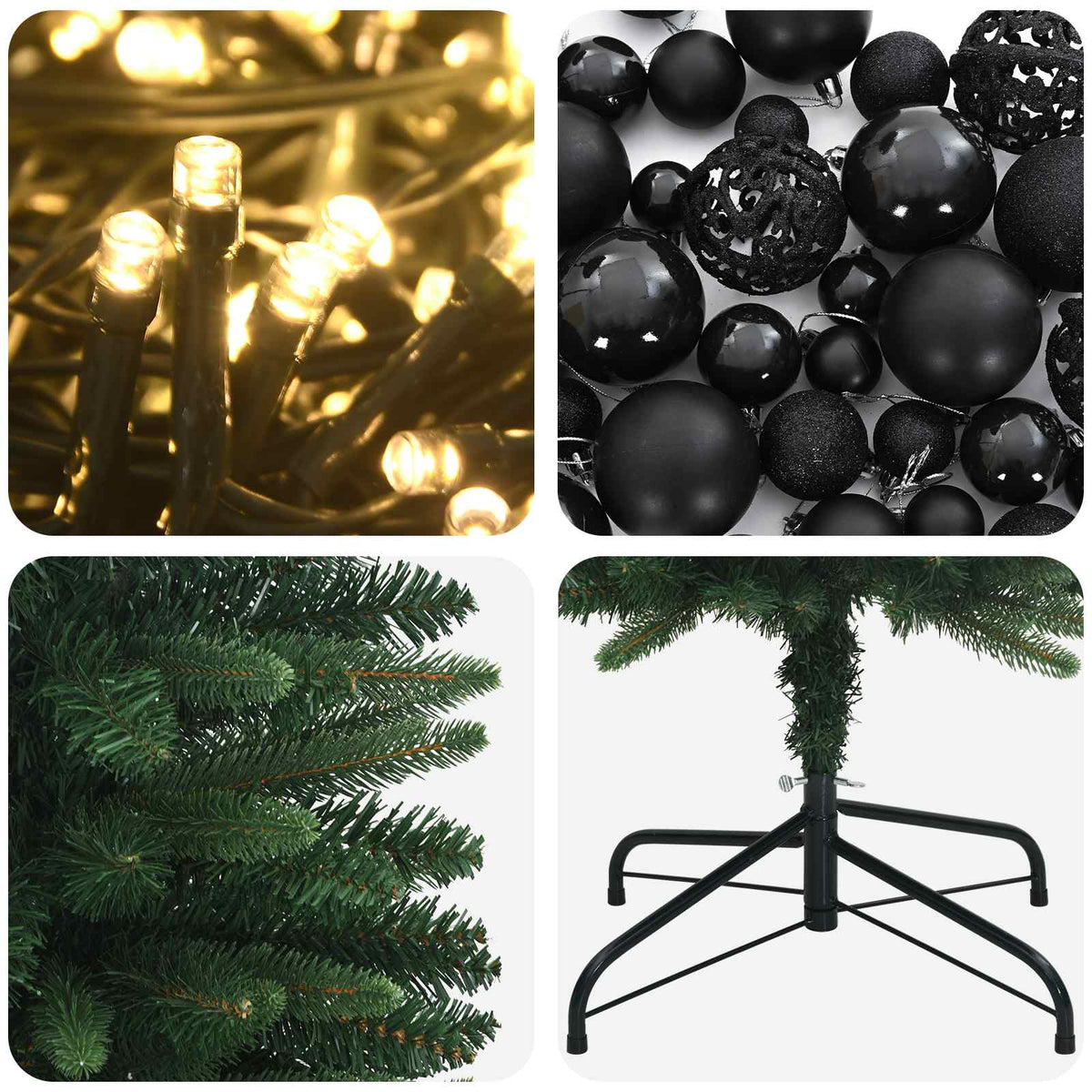 vidaXL Artificial Slim Christmas Tree with Bauble 210 cm 300 LEDs