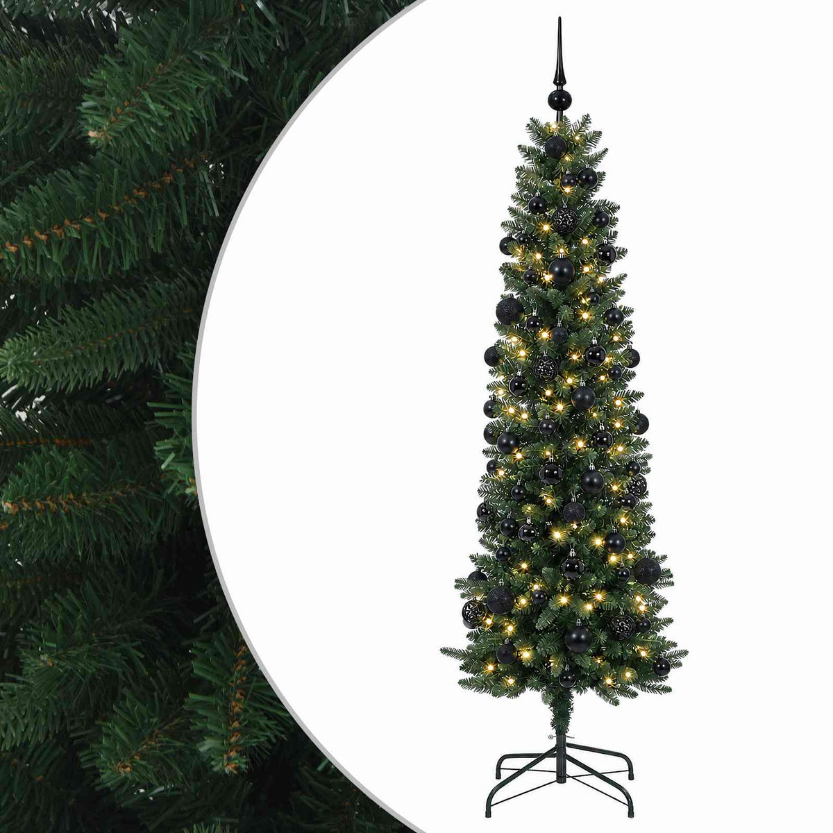 vidaXL Artificial Slim Christmas Tree with Bauble 210 cm 300 LEDs