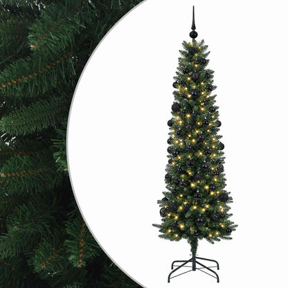vidaXL Artificial Slim Christmas Tree with Bauble 210 cm 300 LEDs