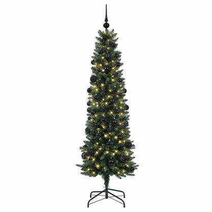 vidaXL Artificial Slim Christmas Tree with Bauble 210 cm 300 LEDs