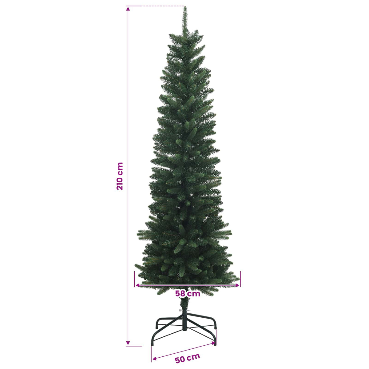 vidaXL Artificial Slim Christmas Tree with Bauble 210 cm 300 LEDs