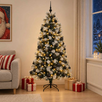 vidaXL Artificial Hinged Christmas Tree with Baubles 240 cm 300 LEDs