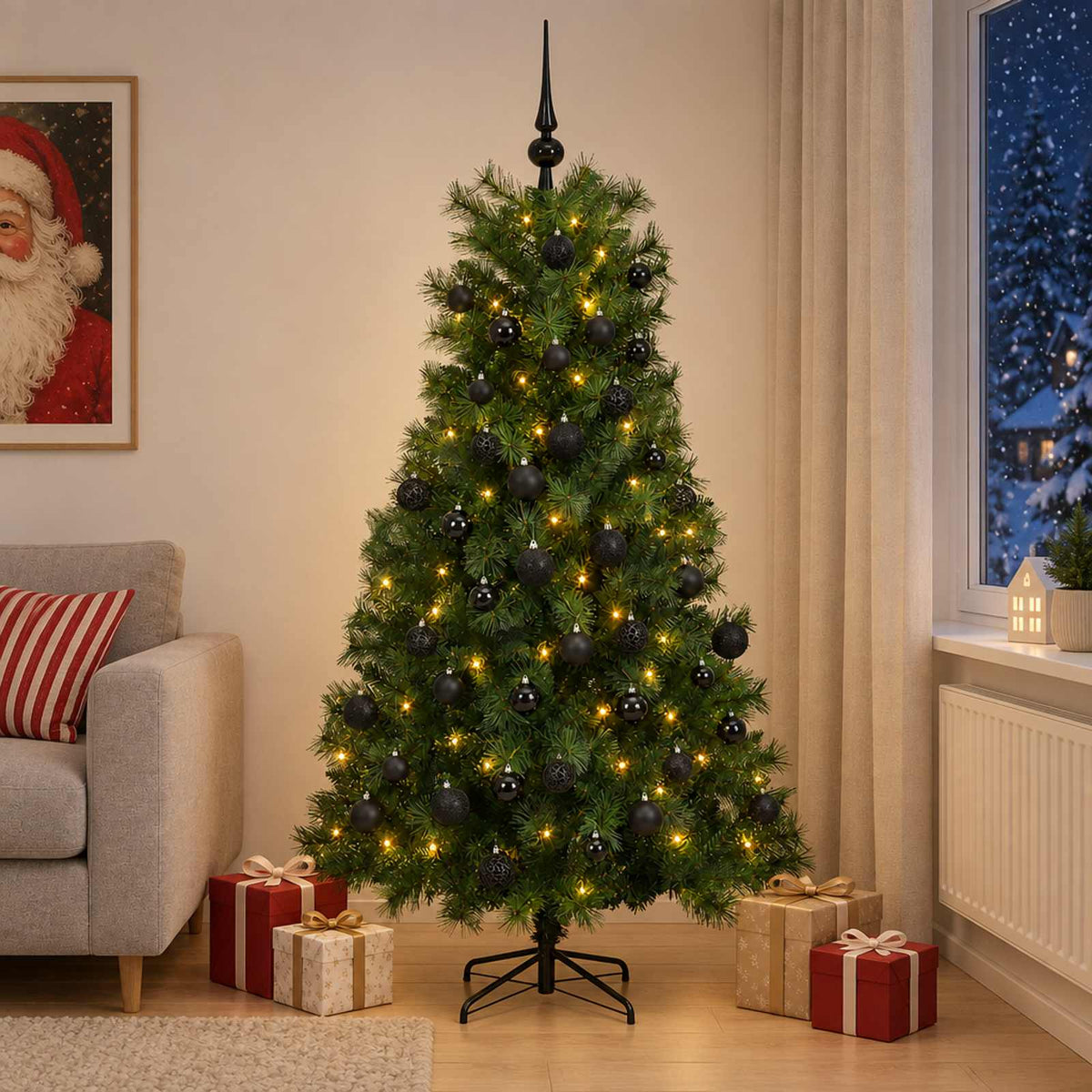 vidaXL Artificial Hinged Christmas Tree with Baubles 210 cm 300 LEDs