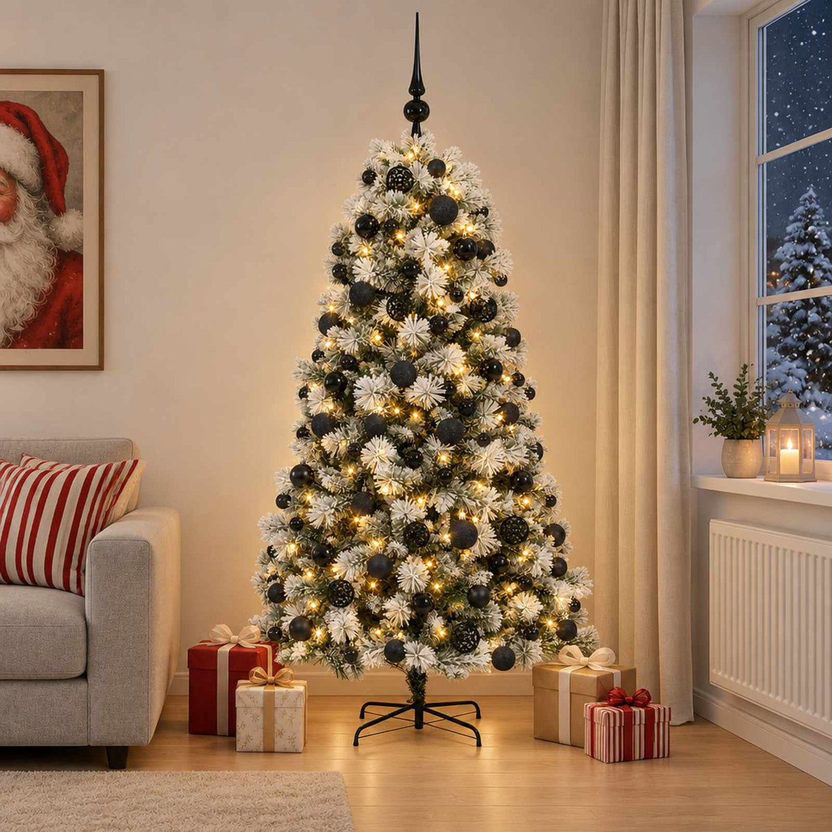 vidaXL Artificial Hinged Christmas Tree with Baubles 210 cm 300 LEDs