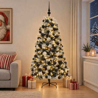 vidaXL Artificial Hinged Christmas Tree with Baubles 210 cm 300 LEDs