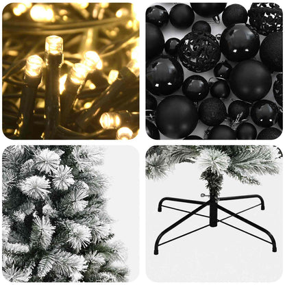 vidaXL Artificial Hinged Christmas Tree with Baubles 210 cm 300 LEDs