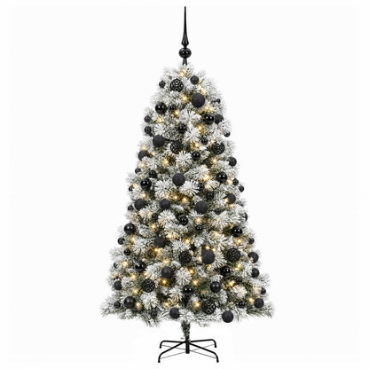 vidaXL Artificial Hinged Christmas Tree with Baubles 210 cm 300 LEDs