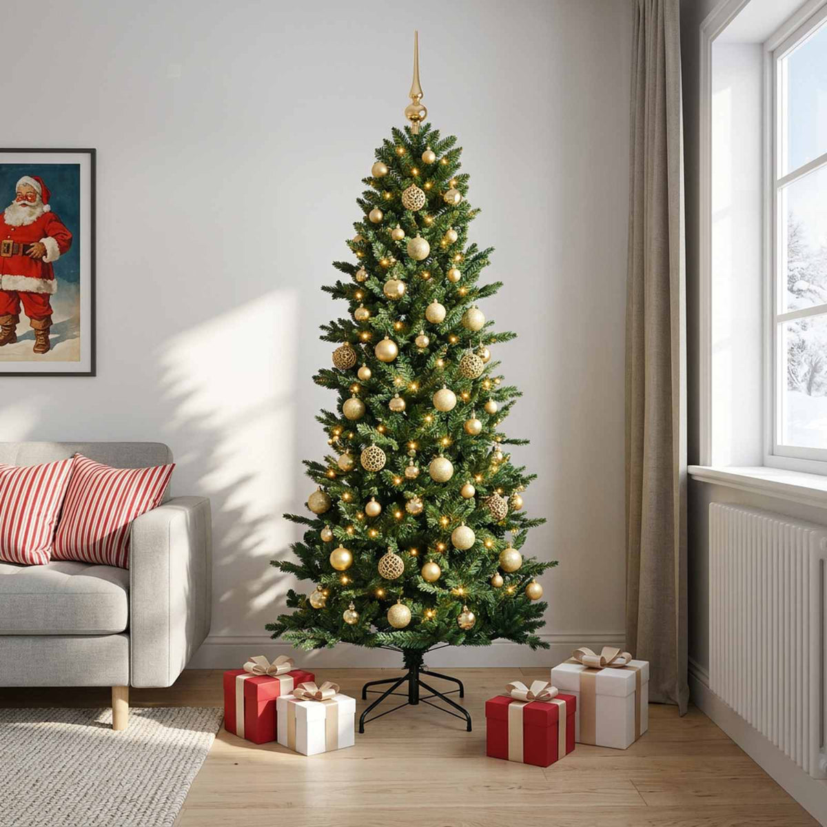 vidaXL Artificial Christmas Tree with Bauble 210 cm 300 LEDs