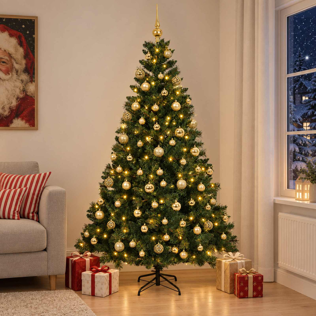 vidaXL Artificial Christmas Tree with Bauble 210 cm 300 LEDs