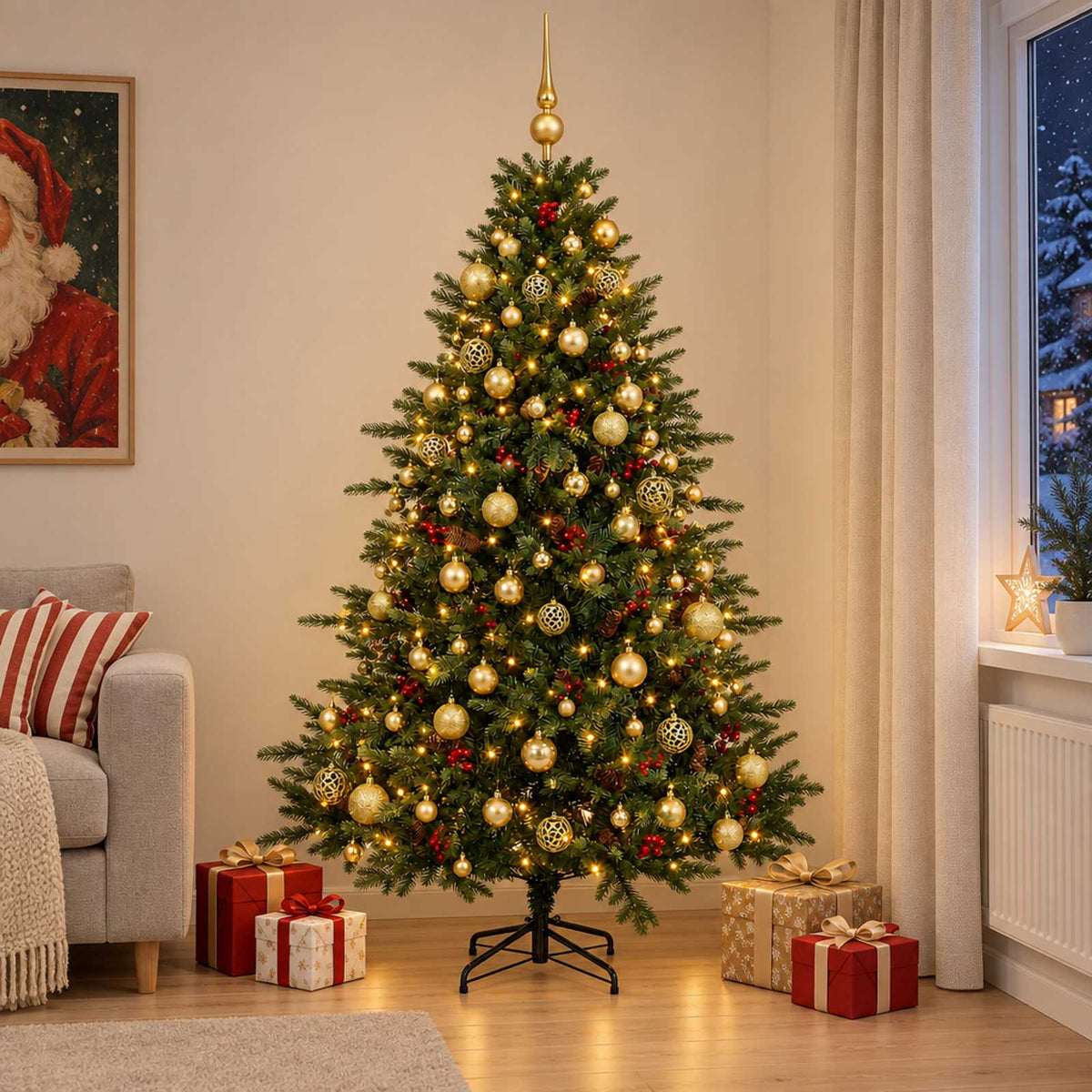 vidaXL Artificial Christmas Tree with Bauble 180 cm 300 LEDs