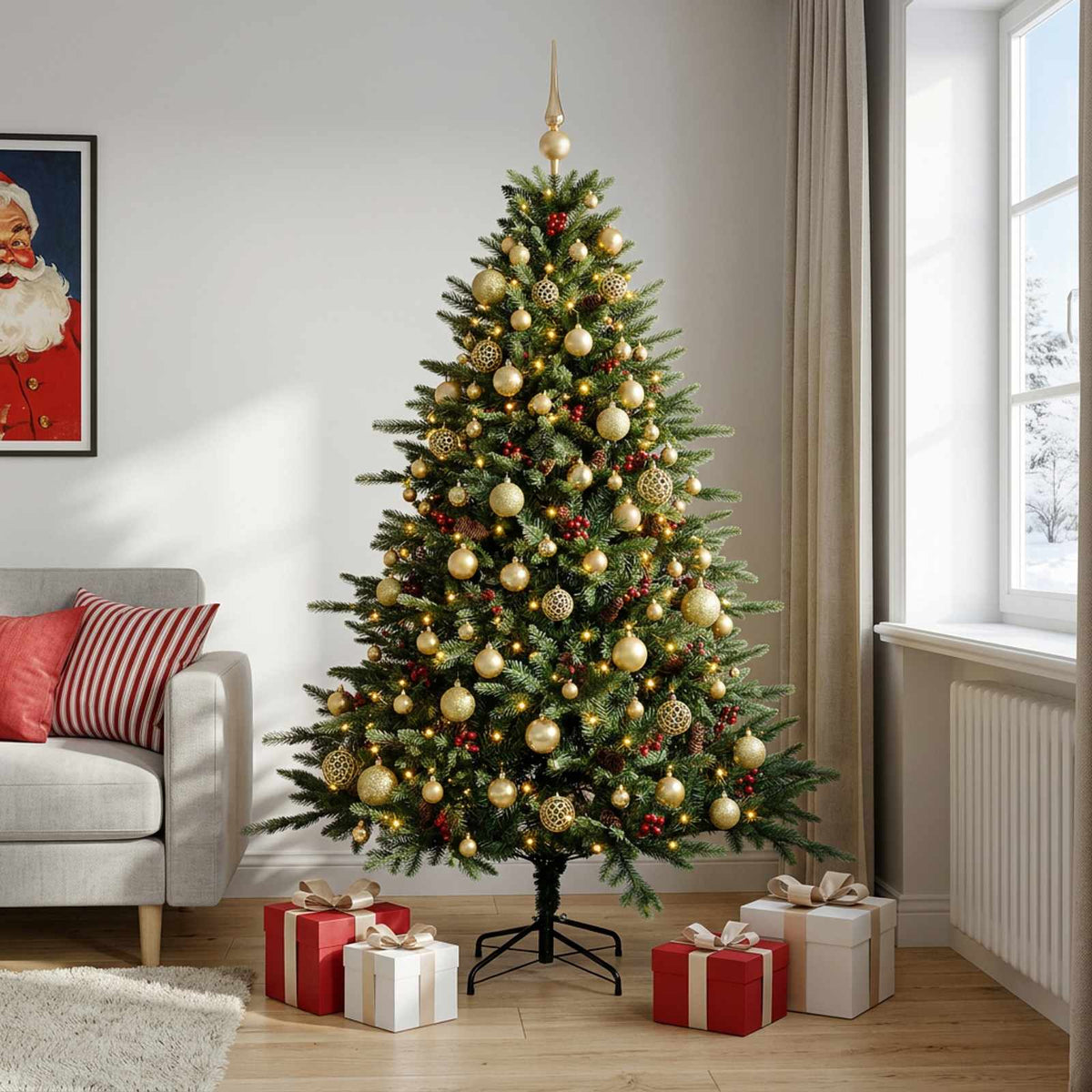 vidaXL Artificial Christmas Tree with Bauble 180 cm 300 LEDs