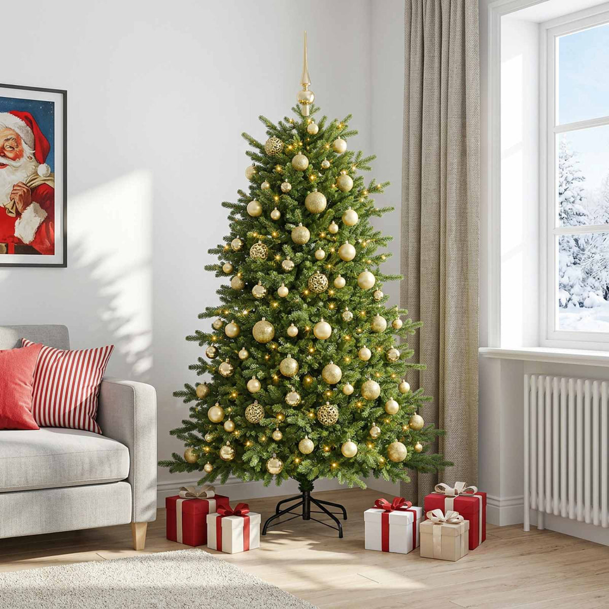 vidaXL Artificial Christmas Tree with Bauble 210 cm 300 LEDs