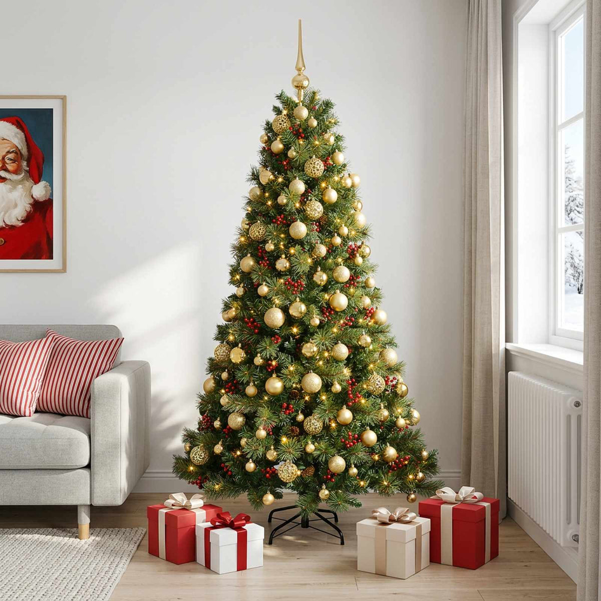vidaXL Artificial Christmas Tree with Bauble 210 cm 300 LEDs