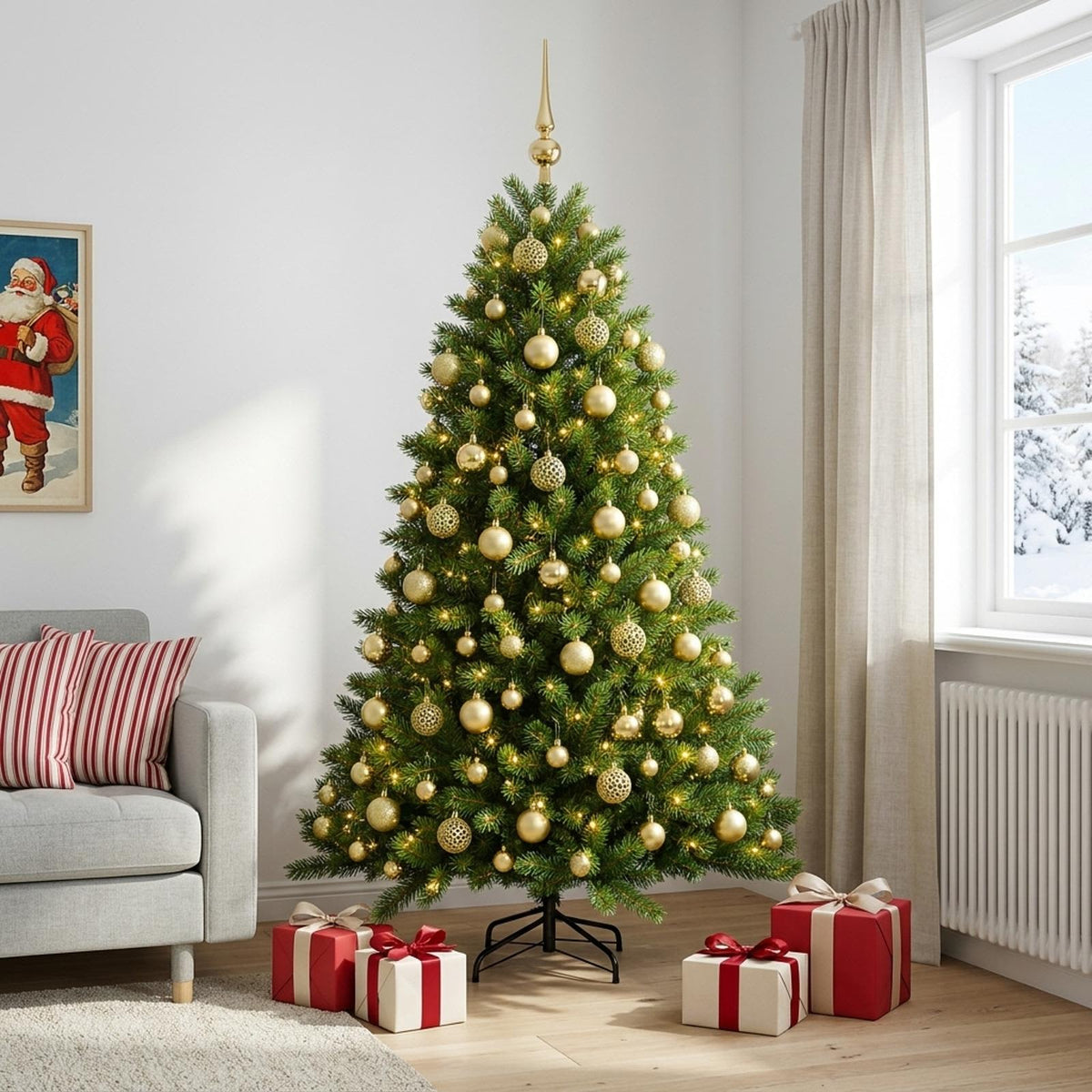 vidaXL Artificial Christmas Tree with Bauble 210 cm 300 LEDs