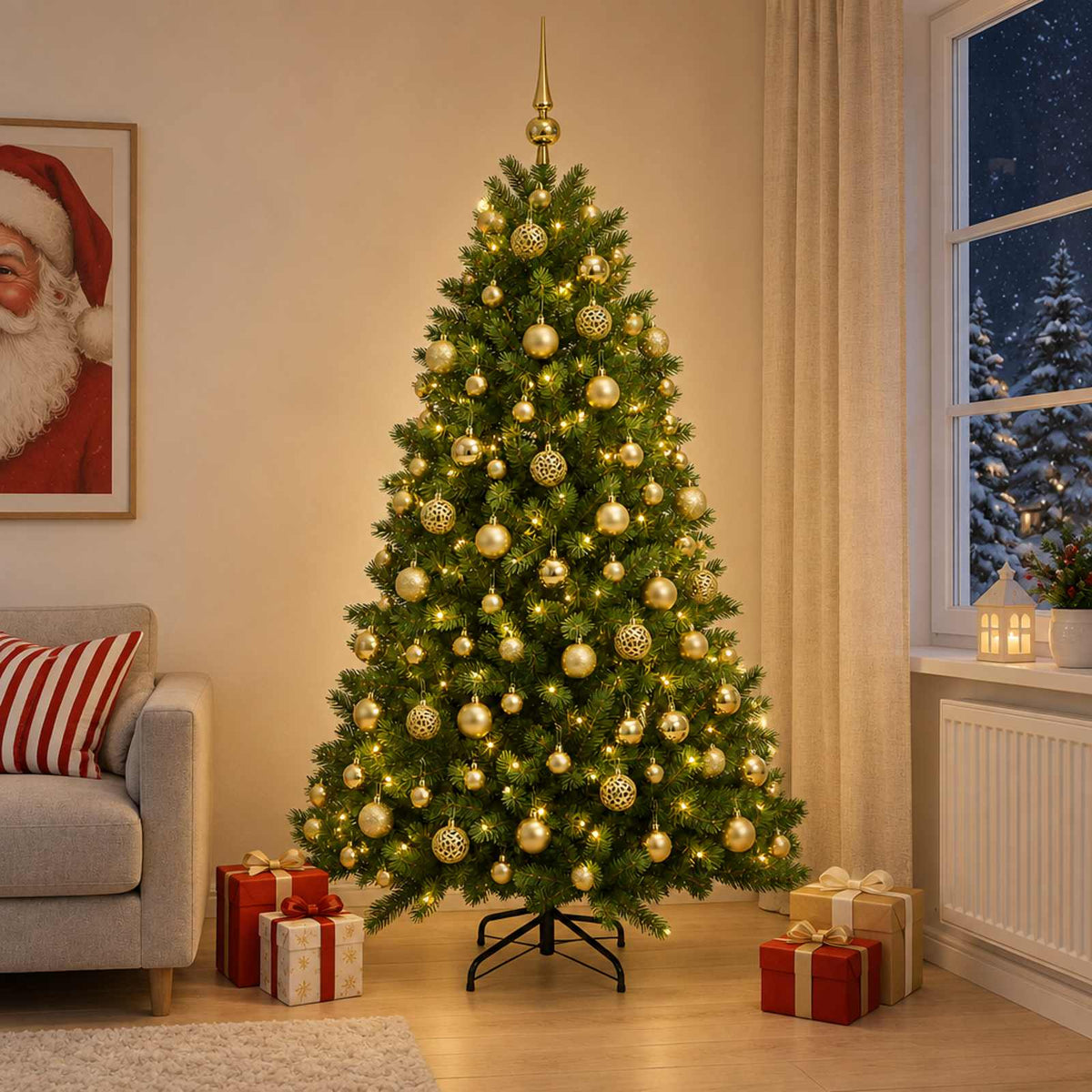 vidaXL Artificial Christmas Tree with Bauble 210 cm 300 LEDs
