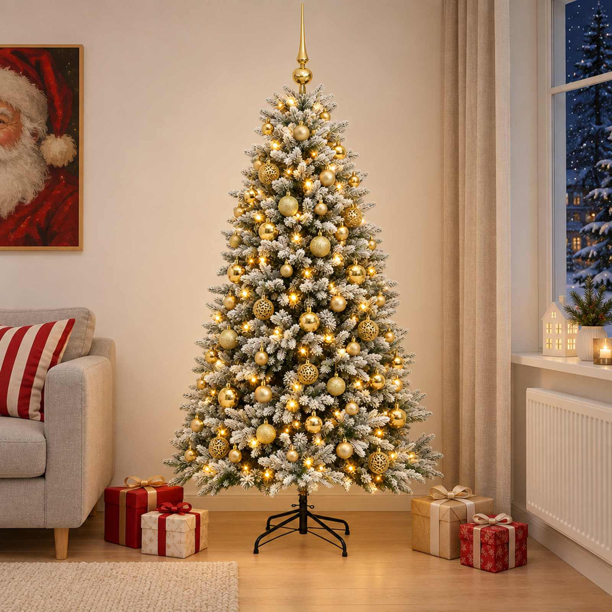vidaXL Artificial Christmas Tree with Bauble 210 cm 300 LEDs