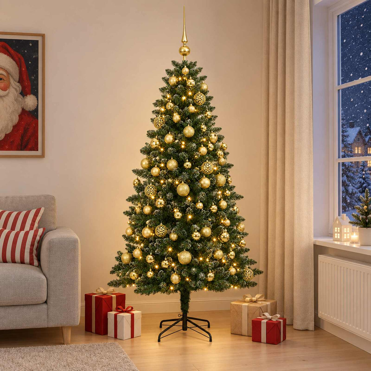 vidaXL Artificial Christmas Tree with Bauble 180 cm 300 LEDs