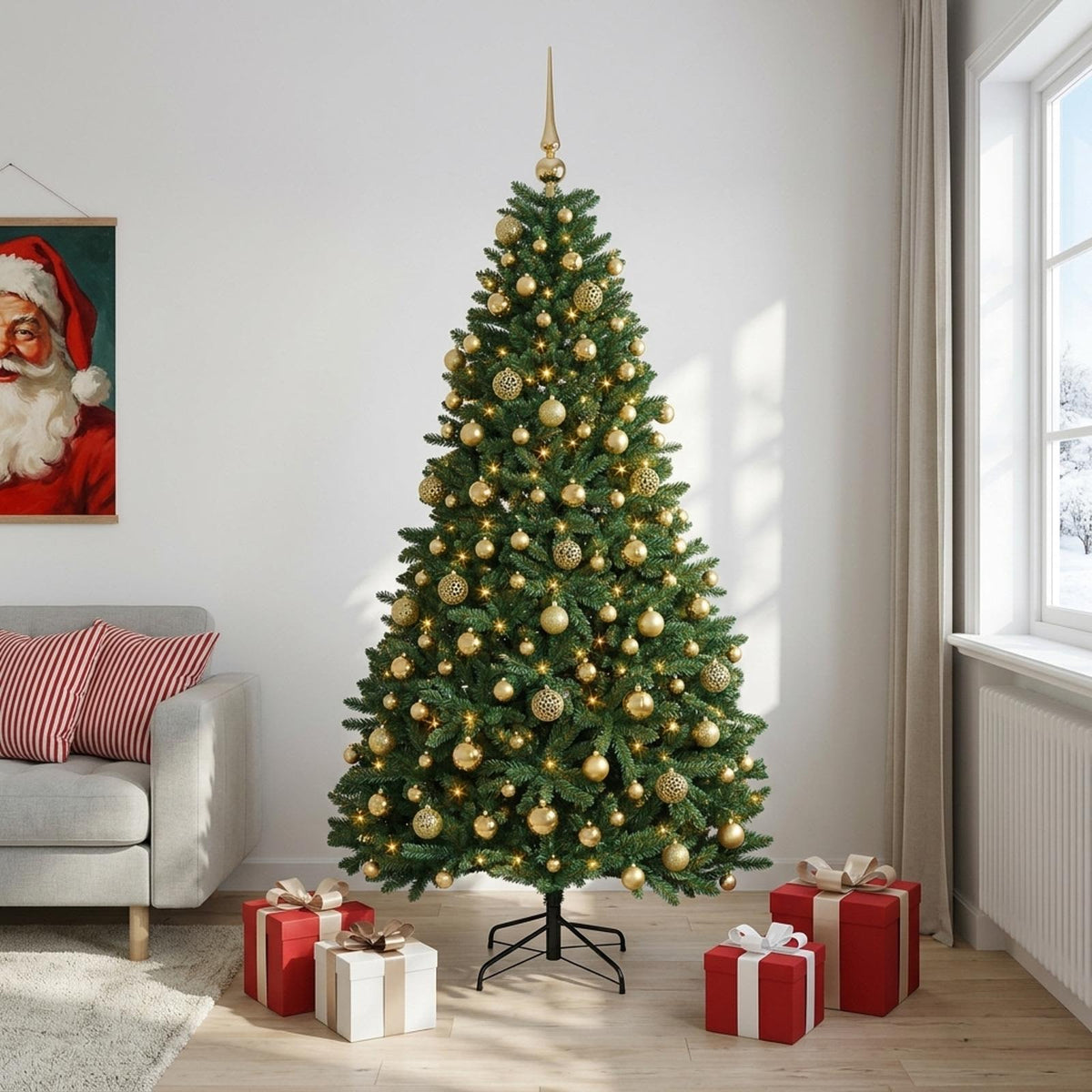 vidaXL Artificial Christmas Tree Mid-green with Bauble 240 cm 300 LEDs
