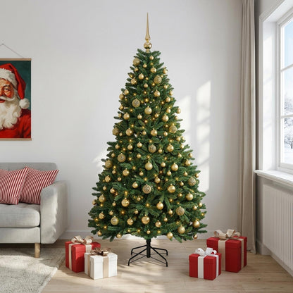 vidaXL Artificial Christmas Tree Mid-green with Bauble 240 cm 300 LEDs