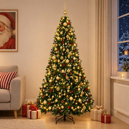 vidaXL Artificial Christmas Tree Green with Bauble 240 cm 300 LEDs