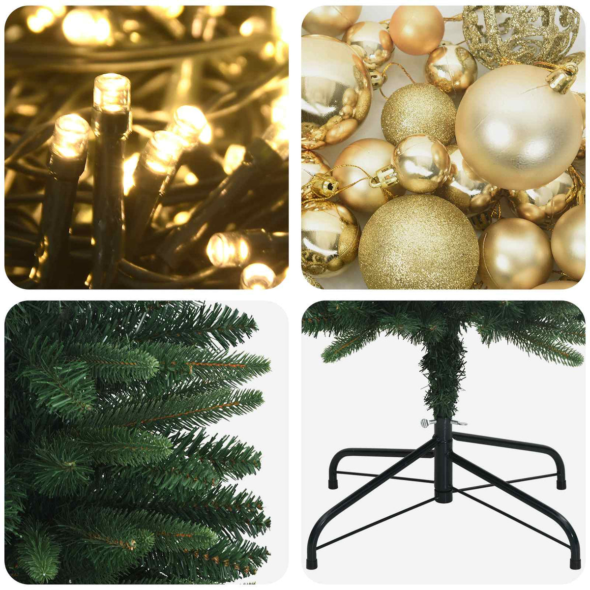 vidaXL Artificial Slim Christmas Tree with Bauble 180 cm 300 LEDs