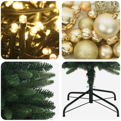 vidaXL Artificial Slim Christmas Tree with Bauble 180 cm 300 LEDs