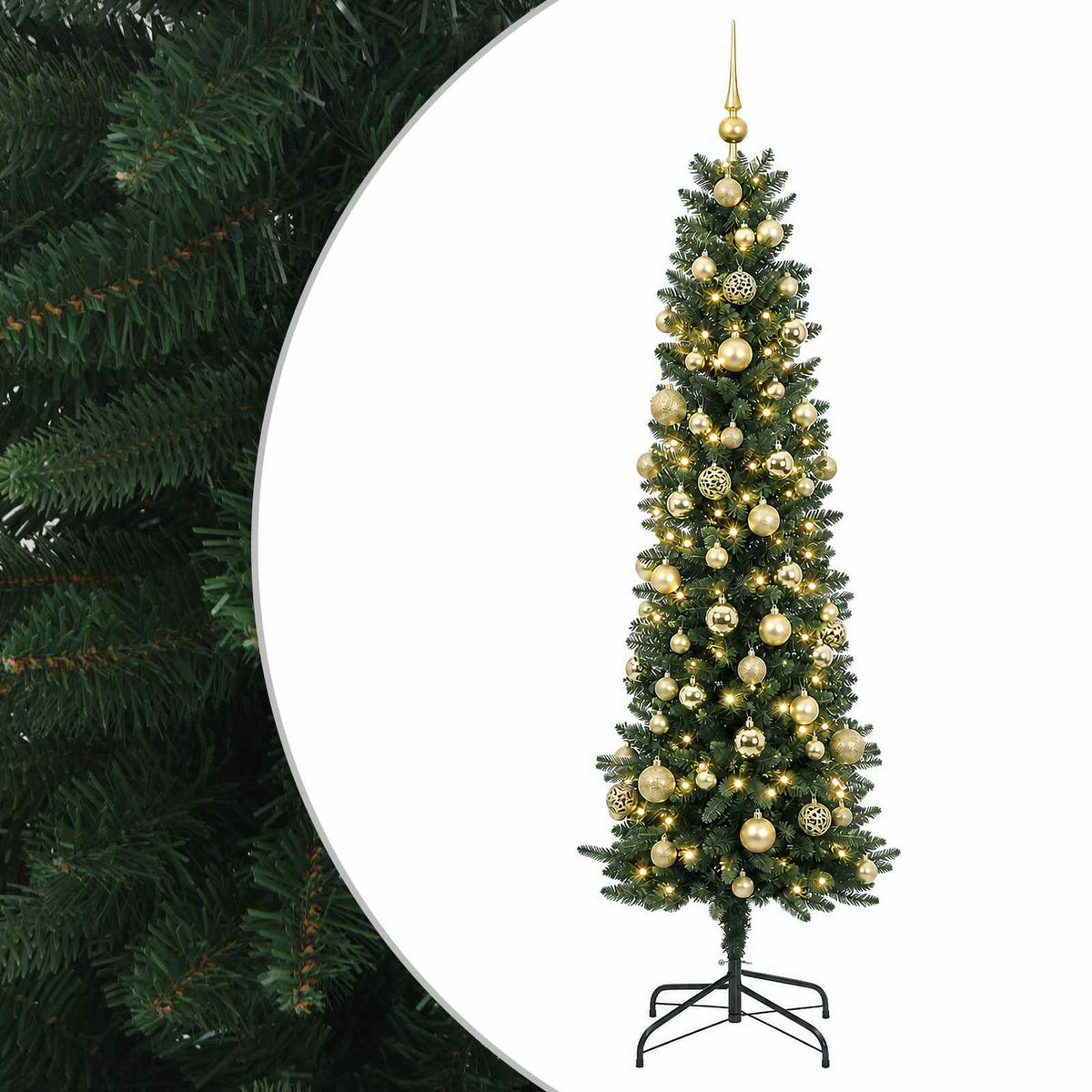 vidaXL Artificial Slim Christmas Tree with Bauble 180 cm 300 LEDs