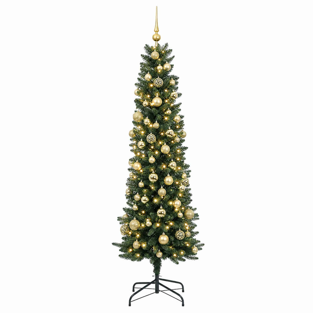 vidaXL Artificial Slim Christmas Tree with Bauble 180 cm 300 LEDs