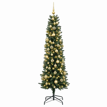 vidaXL Artificial Slim Christmas Tree with Bauble 180 cm 300 LEDs