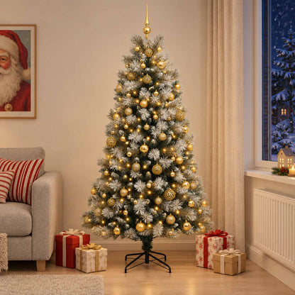 vidaXL Artificial Hinged Christmas Tree with Baubles 240 cm 300 LEDs