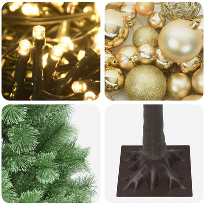 vidaXL Artificial Hinged Christmas Tree with Baubles 180 cm 300 LEDs