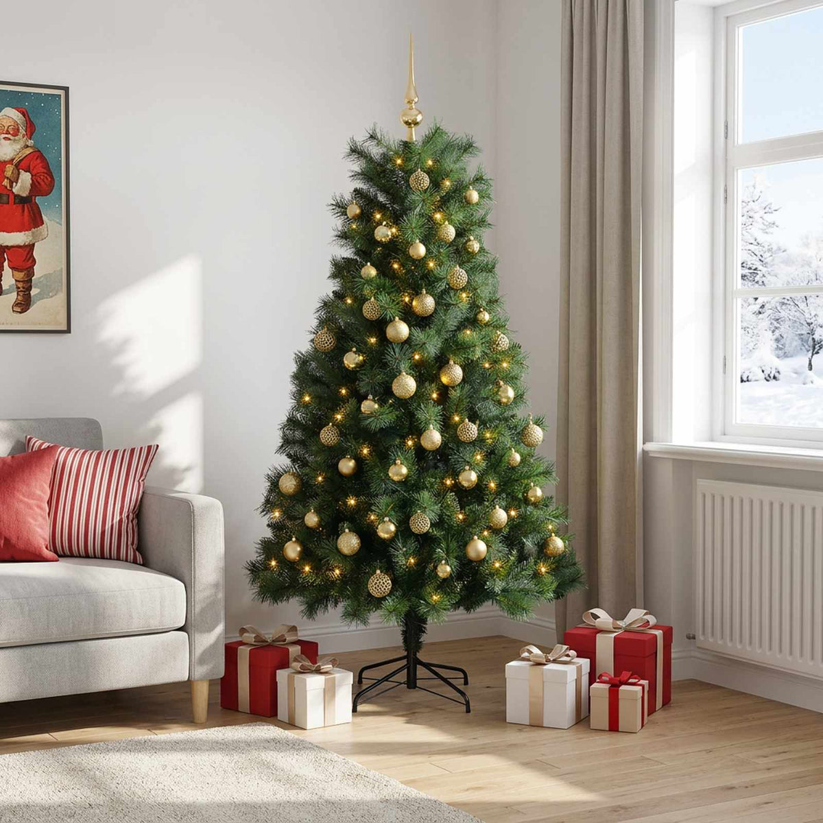 vidaXL Artificial Hinged Christmas Tree with Baubles 240 cm 300 LEDs