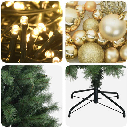 vidaXL Artificial Hinged Christmas Tree with Baubles 210 cm 300 LEDs
