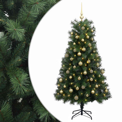 vidaXL Artificial Hinged Christmas Tree with Baubles 210 cm 300 LEDs