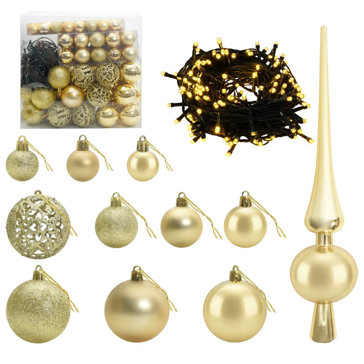 vidaXL Artificial Hinged Christmas Tree with Baubles 210 cm 300 LEDs