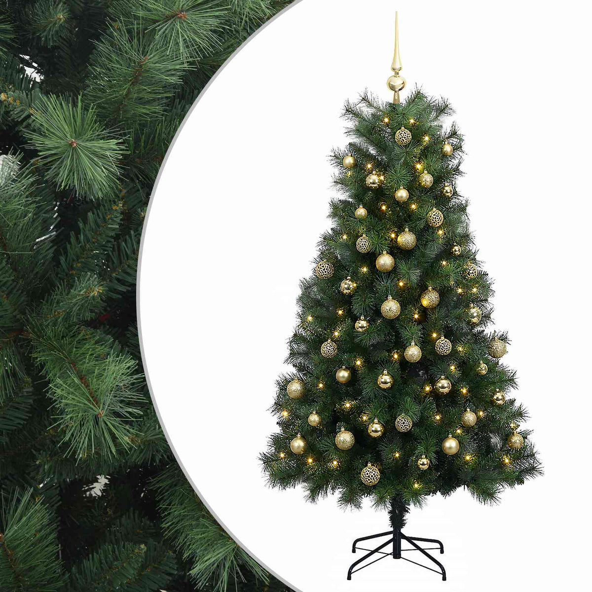 vidaXL Artificial Hinged Christmas Tree with Baubles 240 cm 300 LEDs