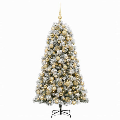 vidaXL Artificial Hinged Christmas Tree with Baubles 210 cm 300 LEDs