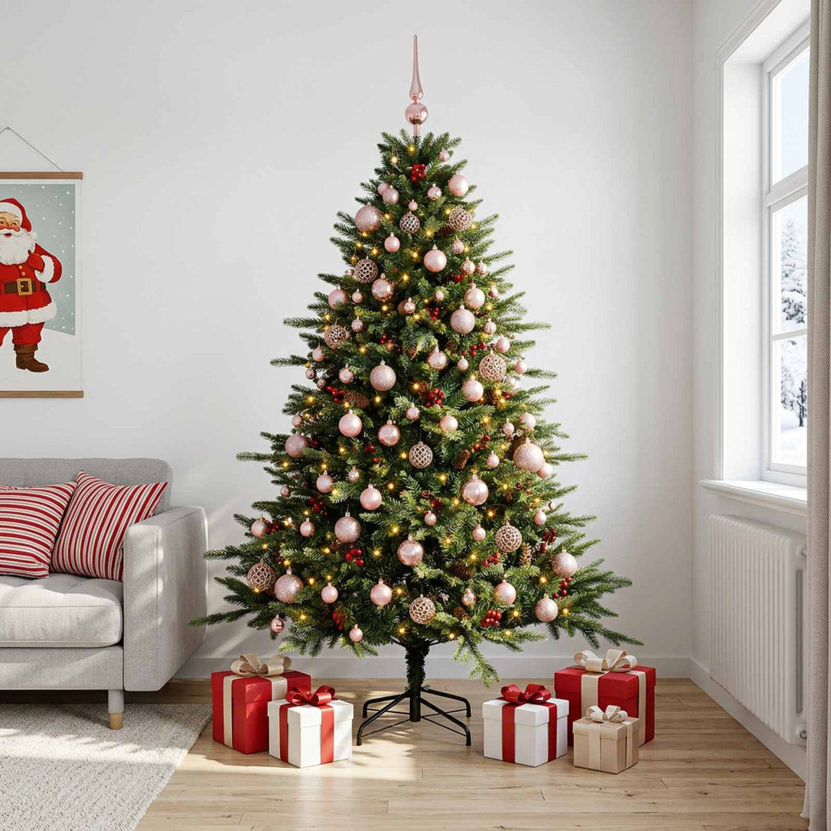 vidaXL Artificial Christmas Tree with Bauble 210 cm 300 LEDs