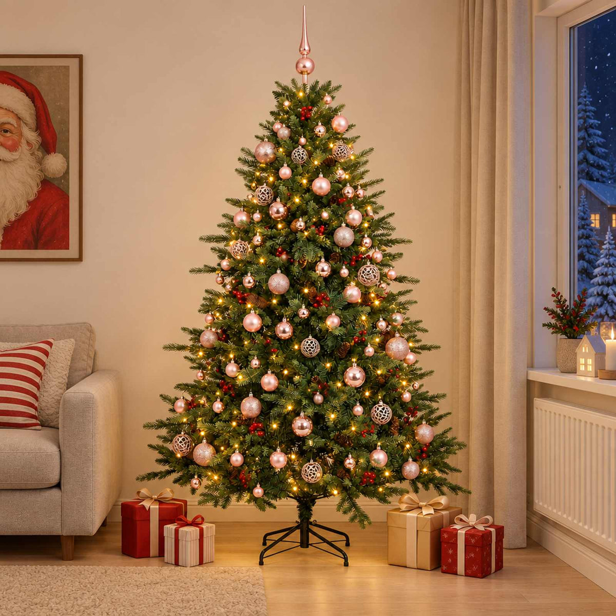 vidaXL Artificial Christmas Tree with Bauble 210 cm 300 LEDs