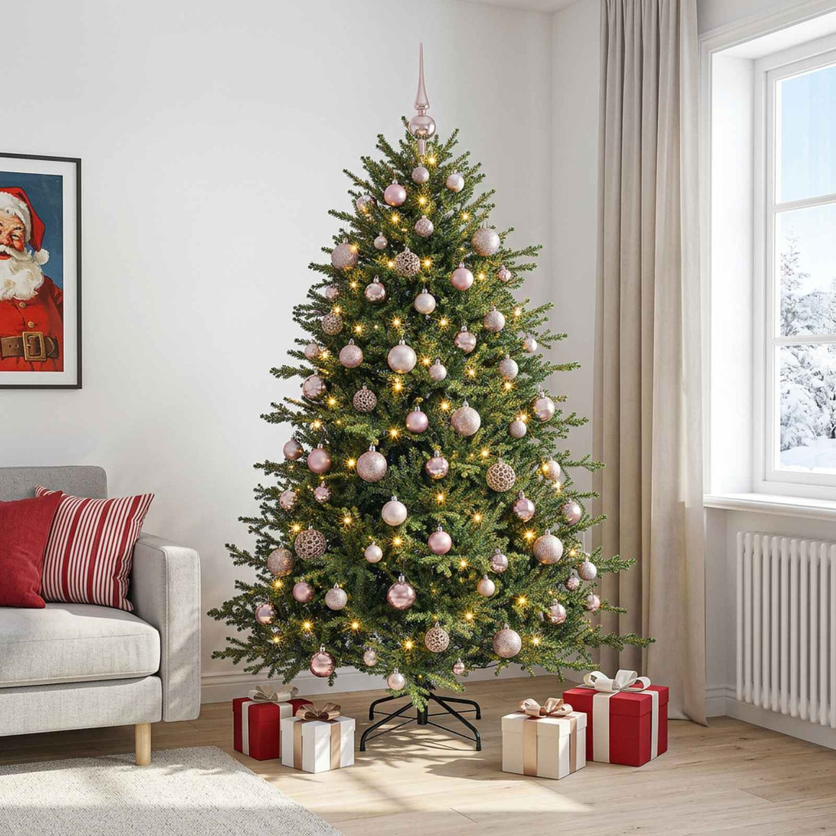 vidaXL Artificial Christmas Tree with Bauble 210 cm 300 LEDs