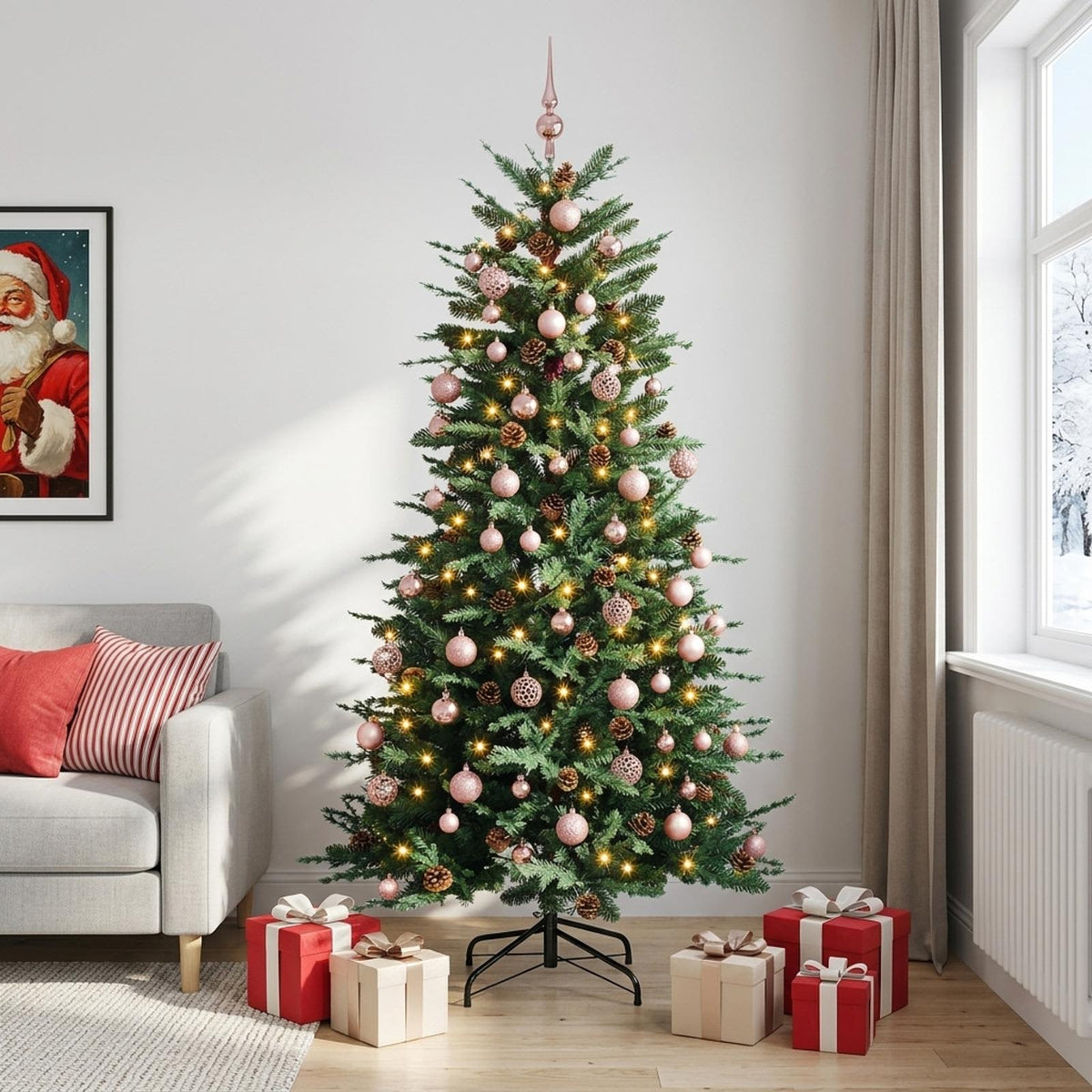 vidaXL Artificial Hinged Christmas Tree 240 cm 300 LEDs Warm White