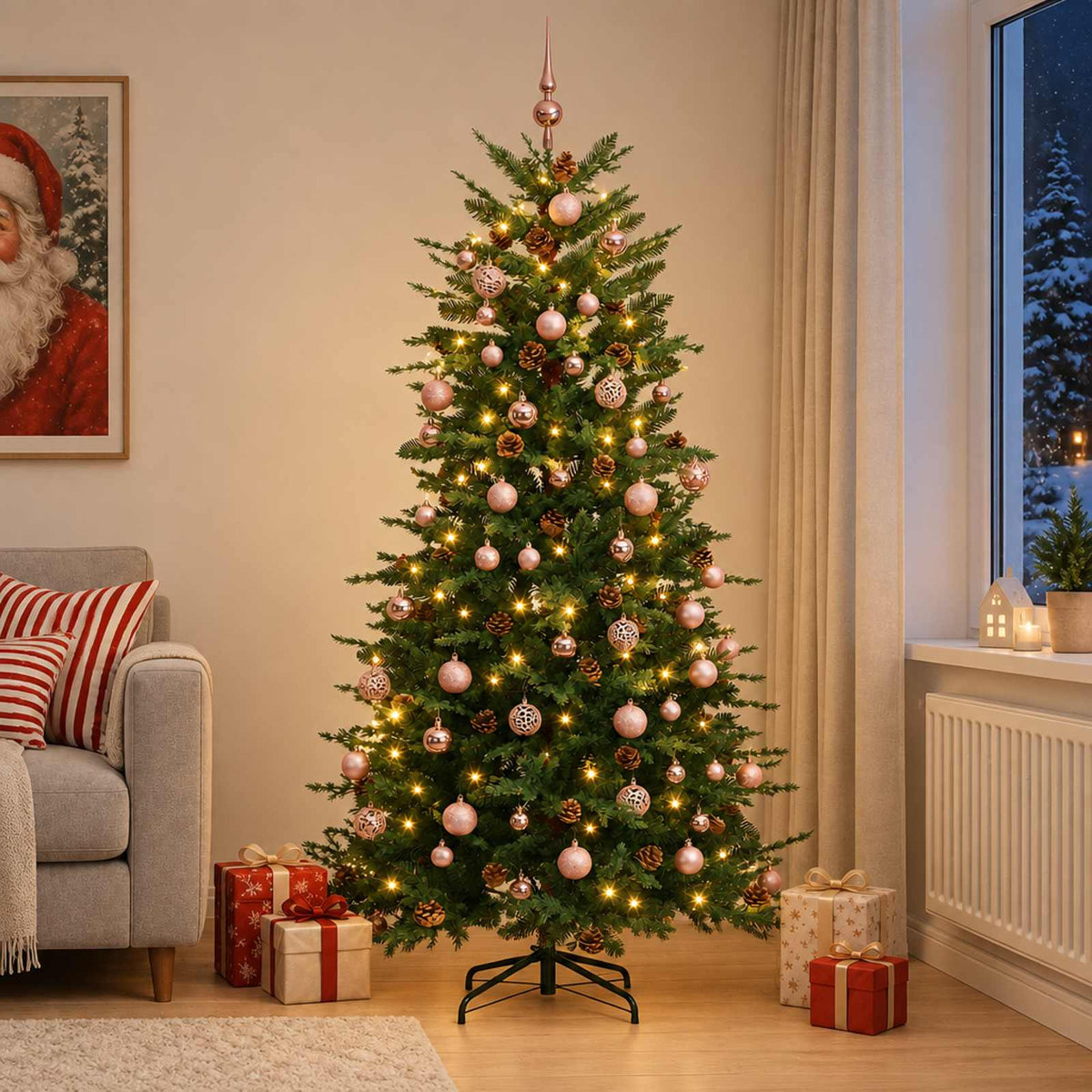 vidaXL Artificial Christmas Tree with Bauble 210 cm 300 LEDs