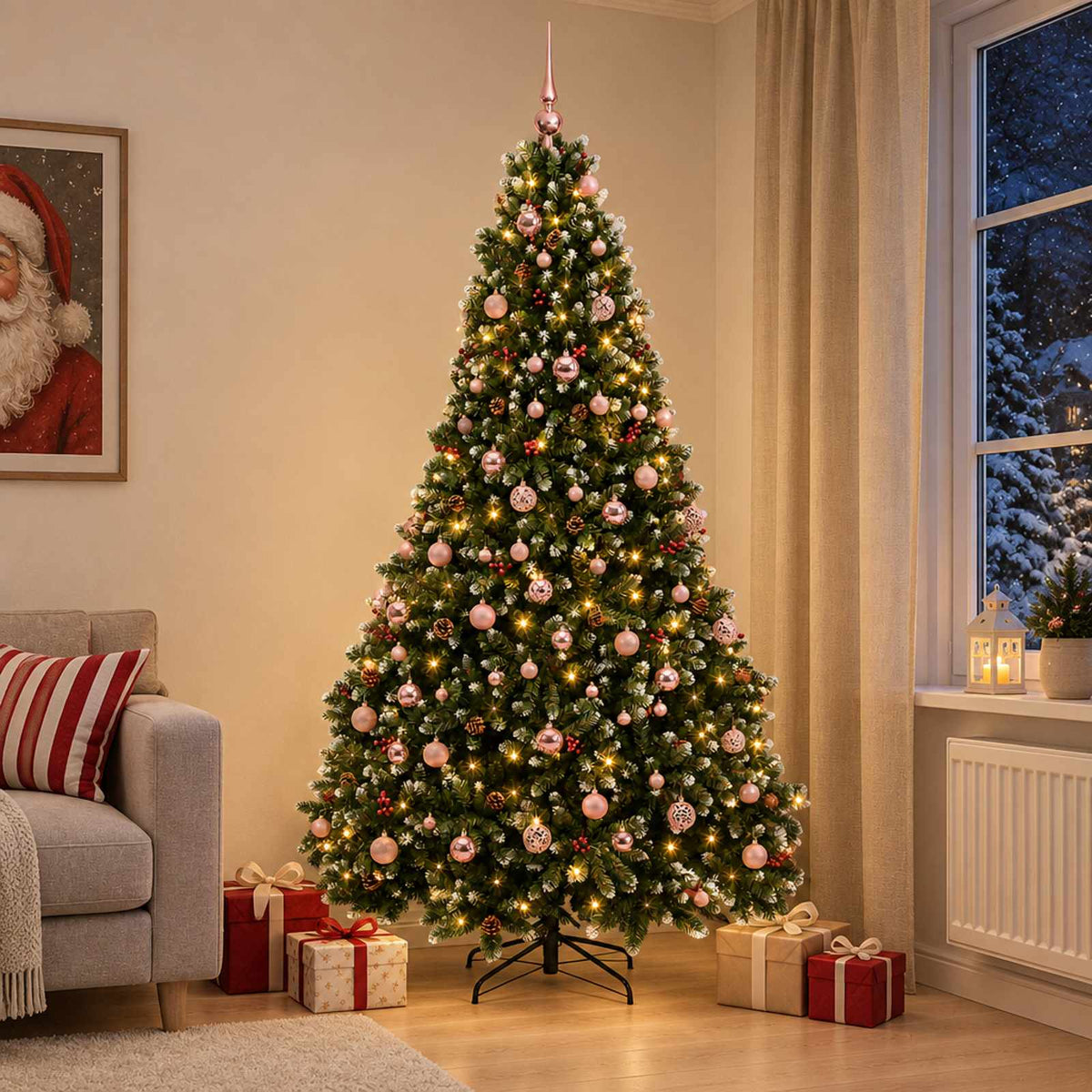 vidaXL Artificial Christmas Tree, Green, with Baubles 240 cm 300 LEDs