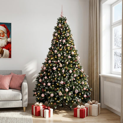 vidaXL Artificial Christmas Tree, Green, with Baubles 240 cm 300 LEDs