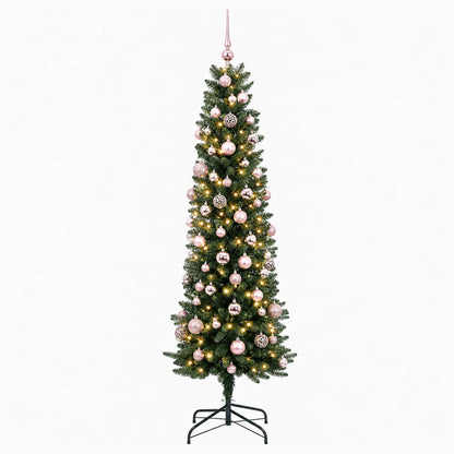 vidaXL Artificial Slim Christmas Tree with Bauble 180 cm 300 LEDs