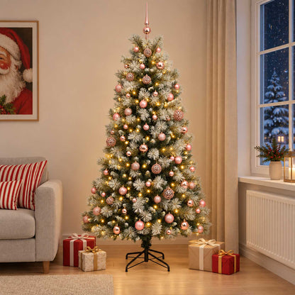 vidaXL Artificial Hinged Christmas Tree with Baubles 240 cm 300 LEDs