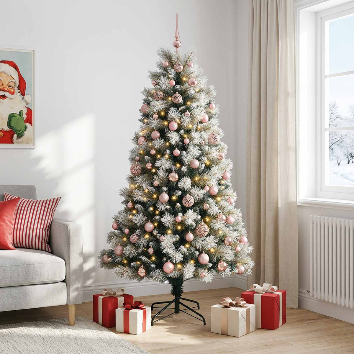 vidaXL Artificial Hinged Christmas Tree with Baubles 240 cm 300 LEDs