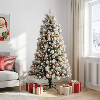 vidaXL Artificial Hinged Christmas Tree with Baubles 240 cm 300 LEDs